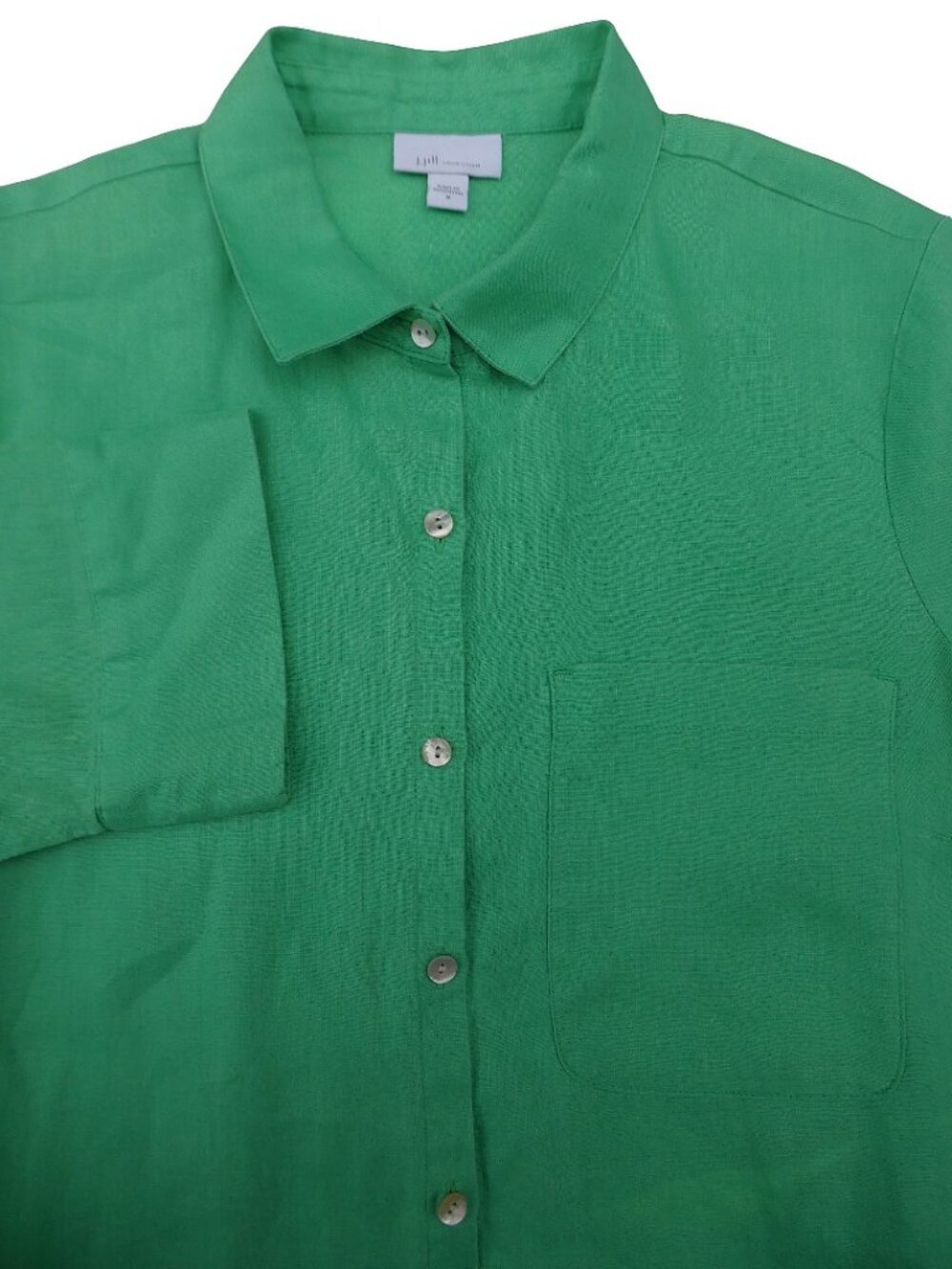 J Jill Love Linen Sheath Shirt Dress Vibrant Kelly Green Full Button Front Slits - Picture 5 of 9
